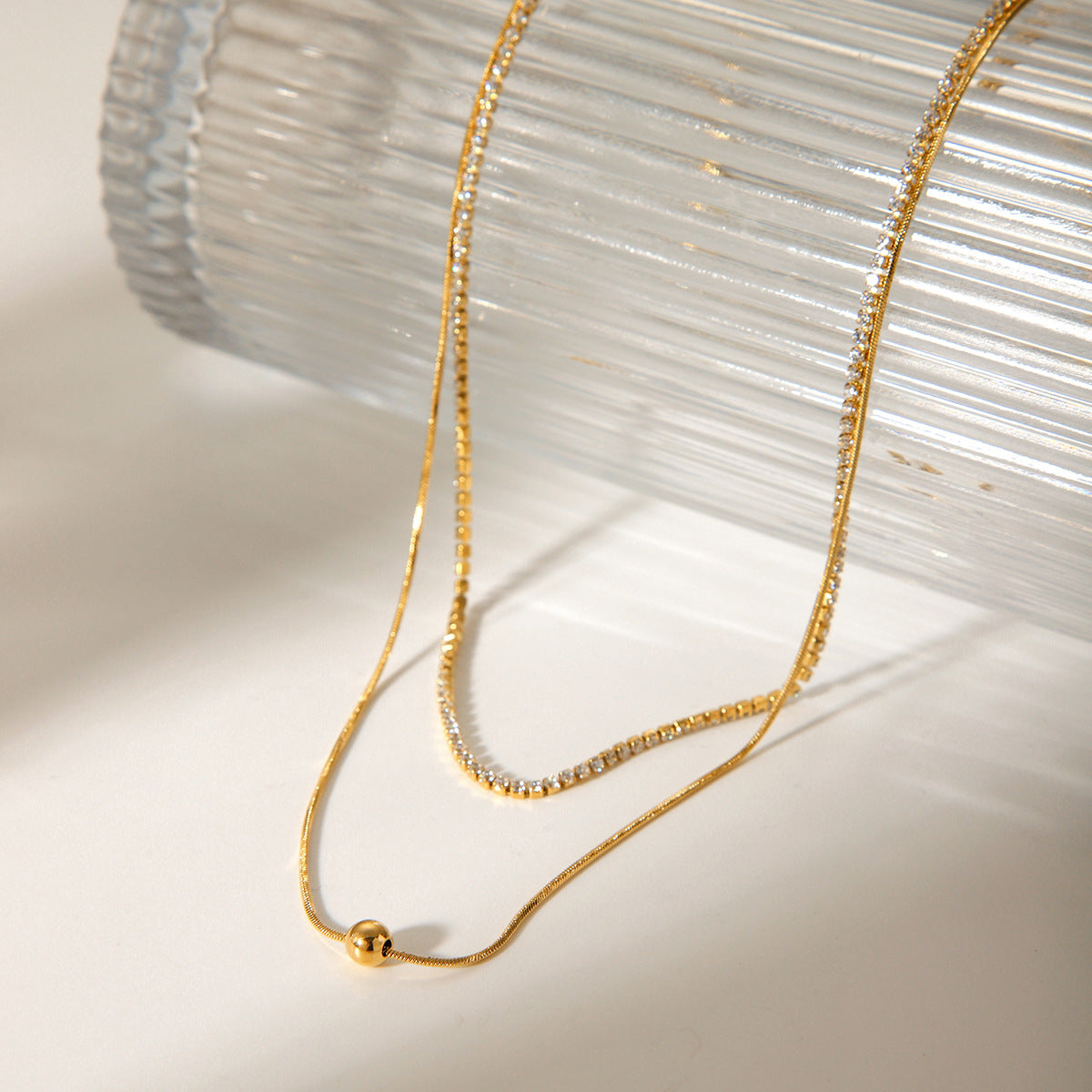 18k Gold Double-layer Necklace for Women, Stainless Steel, Fashionable and Simple Zircon Chain, High-end Necklace