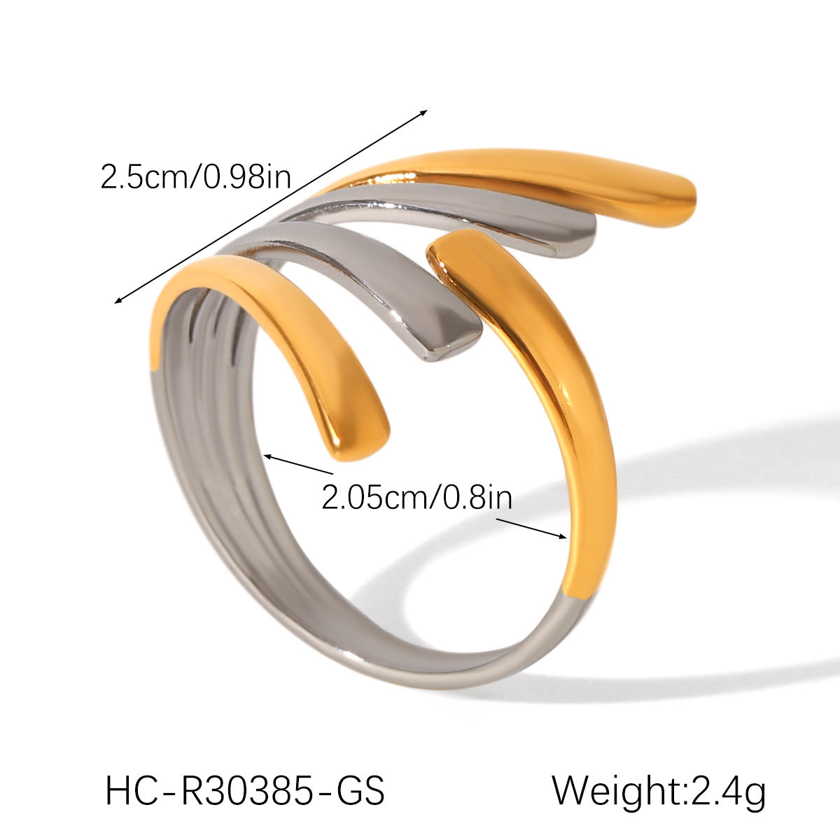 Ins-style Exaggerated Personality Stainless Steel 18K Gold-plated Ring for Women, Titanium Steel, Non-fading, High-end Hand Jewelry