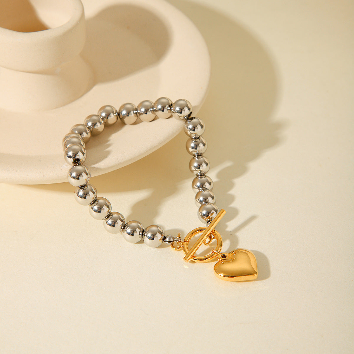 Stainless Steel Modern Peach Heart Bracelet Women's Vintage Classic Heart Bead Chain Titanium Steel Jewelry