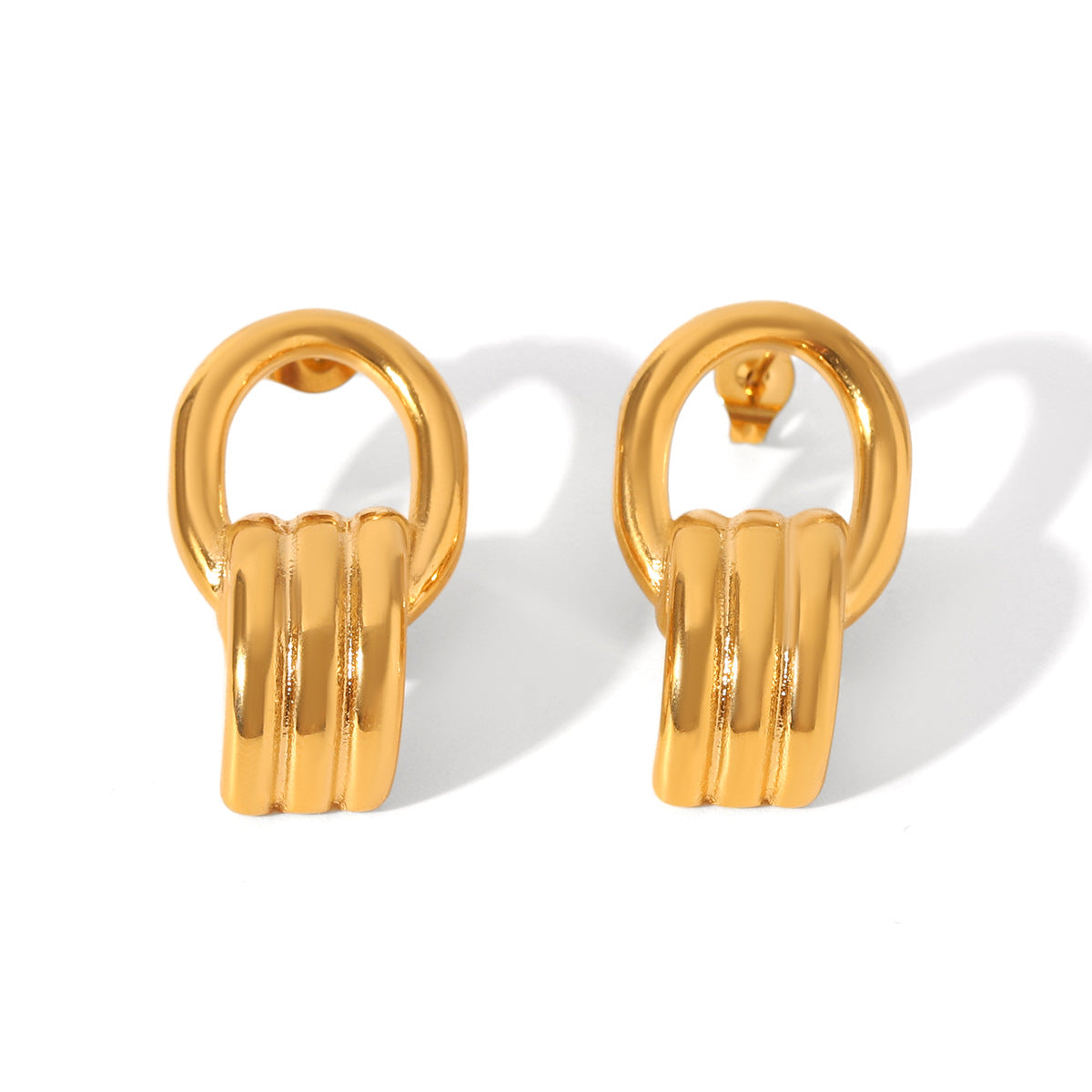 Elegant 18K Gold Stainless Steel Geometric Hollow-out Earrings, Temperament Ear Studs