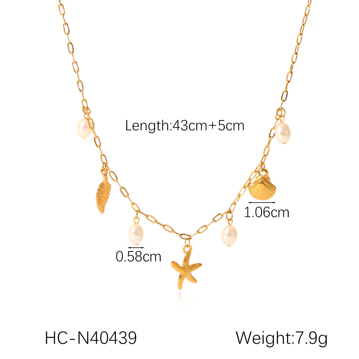 Summer Stainless Steel Ocean Style Element Starfish Shell Pearl Conch Necklace Female Non-fading Necklace