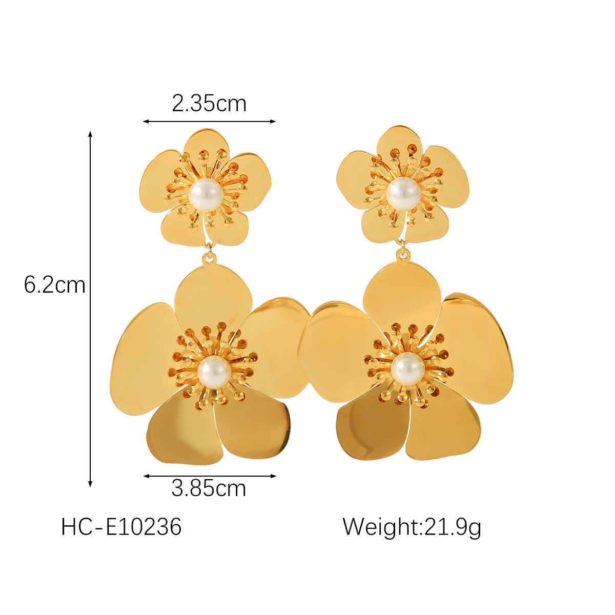 Fashionable Light Luxury Stainless Steel Exaggerated Flower Earrings French Petal Inlaid Pearl Earrings Female Design Sense