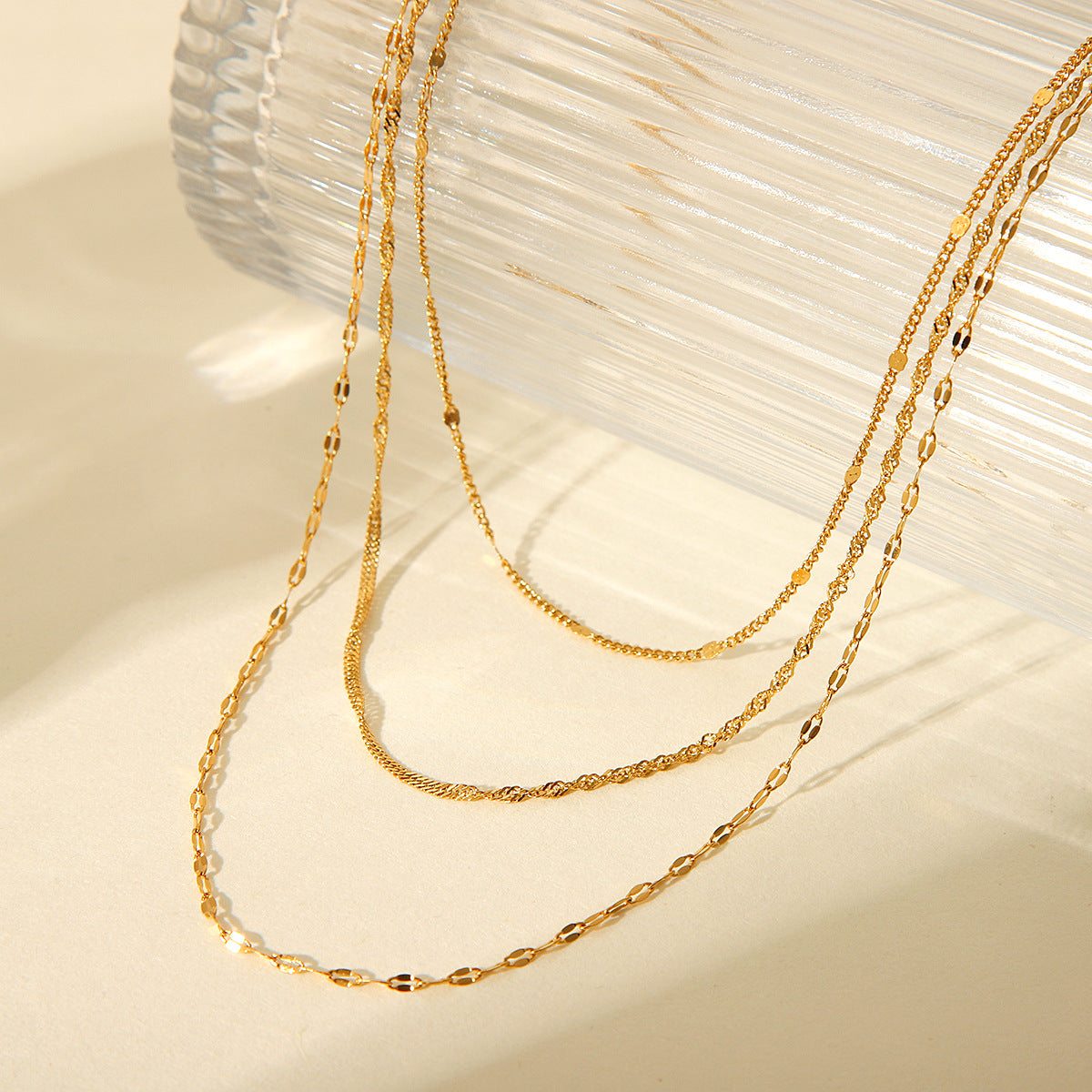 Ins Influencer Necklace, 18K Gold Stainless Steel Three-layer Necklace, Cross-border Fashion, Versatile, Titanium Steel, Non-fading Necklace