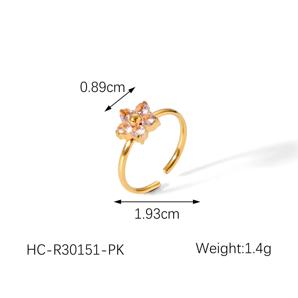 Stainless Steel Flower Inlaid Zircon Ring for Women, French Style, Light Luxury, High-end Feel, Titanium Steel Opening Ring