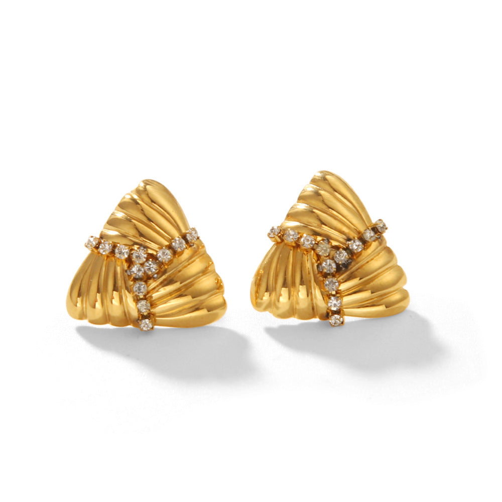 Fashionable Trendy 18k Gold Stainless Steel Earrings with A Woven Texture Design, Diamond-encrusted Earrings Studs, and Titanium Steel Earrings