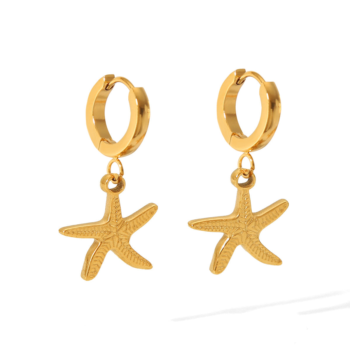 Ocean Series Titanium Steel Earrings, 18k Gold Stainless Steel Starfish Eardrop Earrings for Women, Fashionable and Personalized Earrings