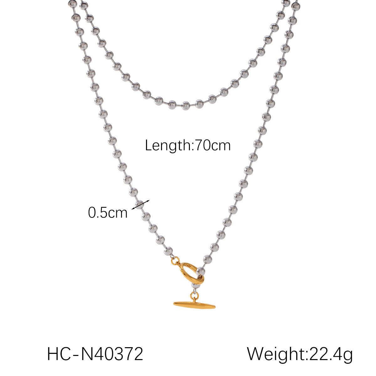 Gold and Silver Color-blocked Stainless Steel Ring Buckle Spherical Pendant Necklace for Women, Niche Design, Titanium Steel Sweater Chain Necklace Accessory