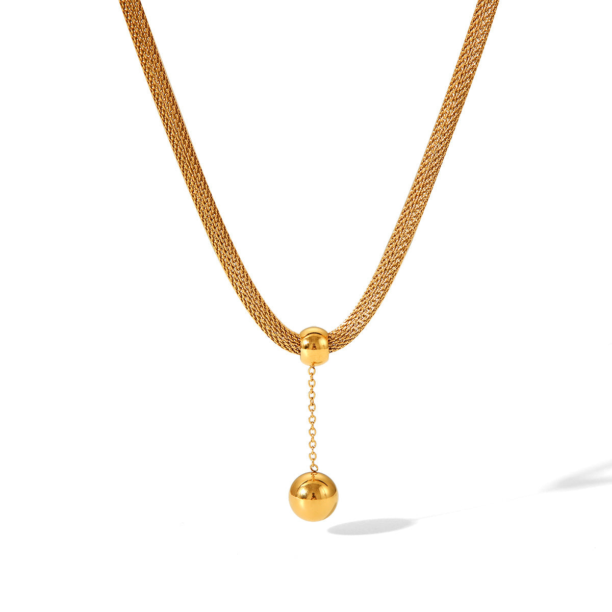 Stainless Steel Round Ball Pendant Necklace for Women, 18K Gold Fashion Light Luxury Titanium Steel Necklace Jewelry, High-end Feeling