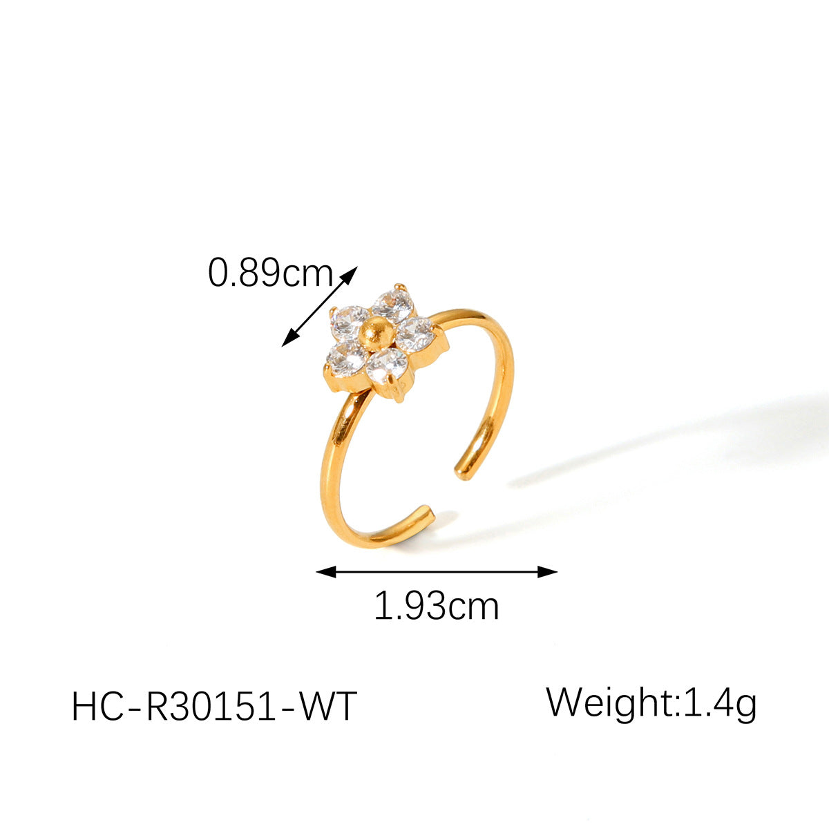 Stainless Steel Flower Inlaid Zircon Ring for Women, French Style, Light Luxury, High-end Feel, Titanium Steel Opening Ring