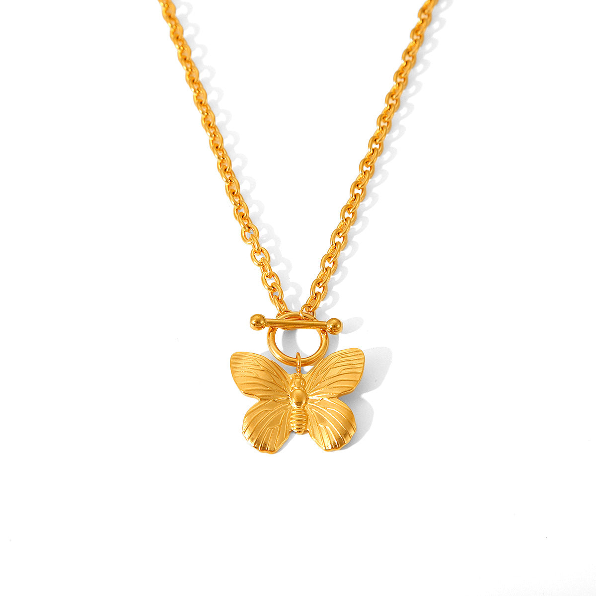 Stainless Steel Buckle Butterfly Pendant Necklace Female Temperament Butterfly Pearl Bracelet Butterfly Ring