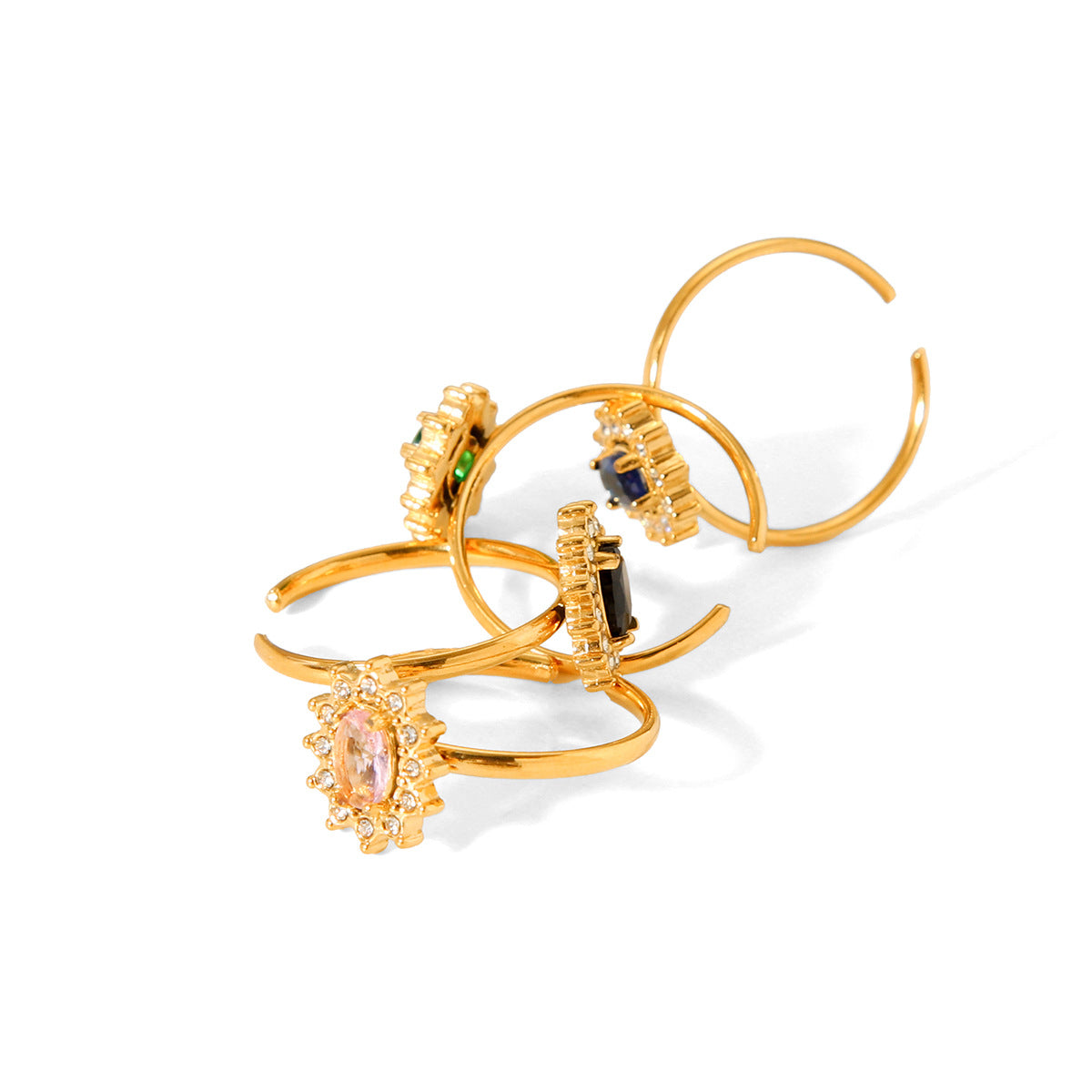 Zircon titanium steel ring jewelry, non-fading, French style, high-end stainless steel open ring