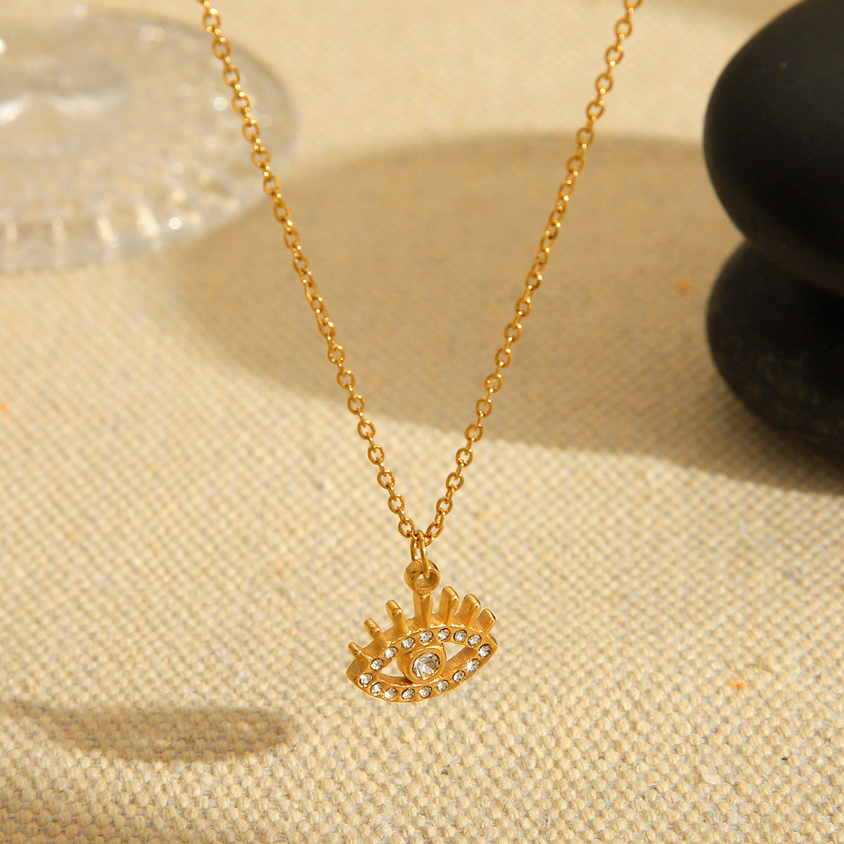 Titanium Steel Non-fading Necklace 18K Gold Stainless Steel Diamond-encrusted Demon's Eye Pendant Necklace Jewelry