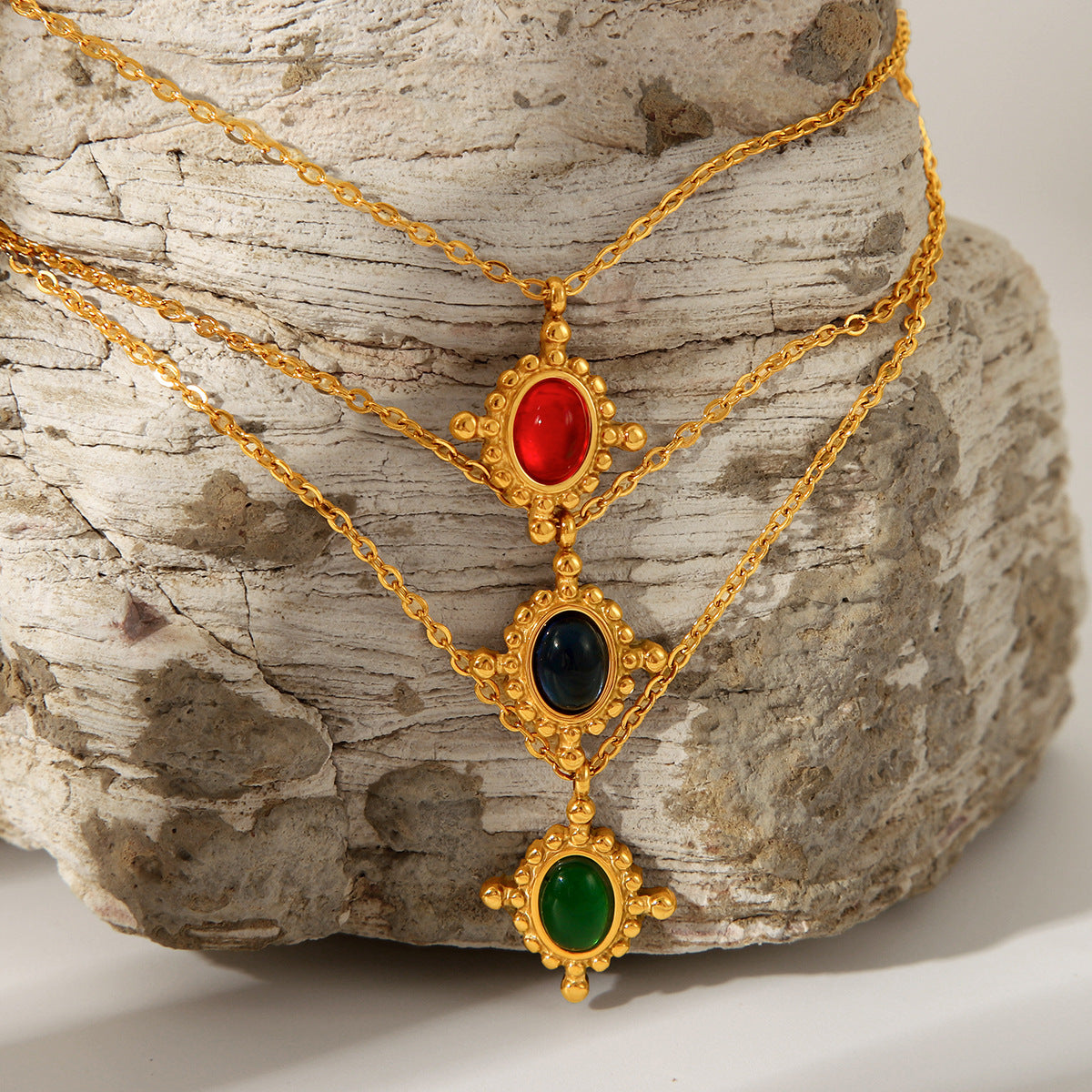 Titanium Steel Necklace Cross Pendant Inlaid with Semi-precious Stones Fashionable and Versatile Necklace for Women