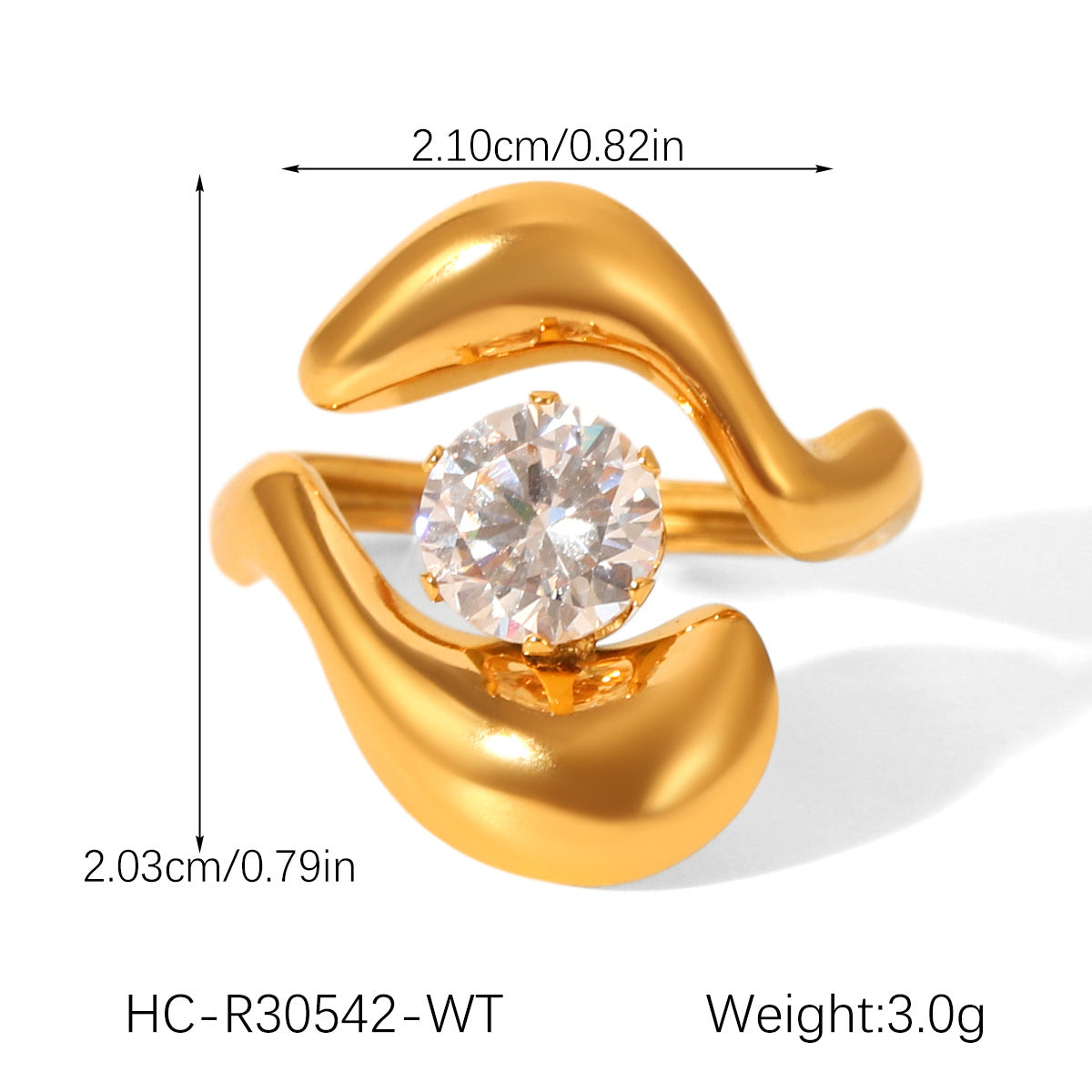 Geometric Stainless Steel Jewelry with Zircon Ring, Titanium Steel, Non-fading, Open-end Ring, High-end Feel Finger Ring