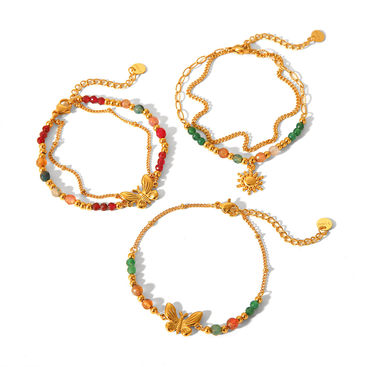 French Retro Natural Stone Stainless Steel Chain Butterfly Bracelet with Feminine Temperament, Versatile Titanium Steel Bracelet, High-end Touch Bracelet