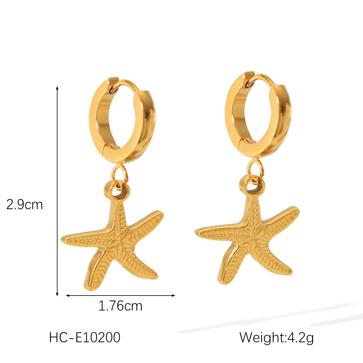 Ocean Series Titanium Steel Earrings, 18k Gold Stainless Steel Starfish Eardrop Earrings for Women, Fashionable and Personalized Earrings