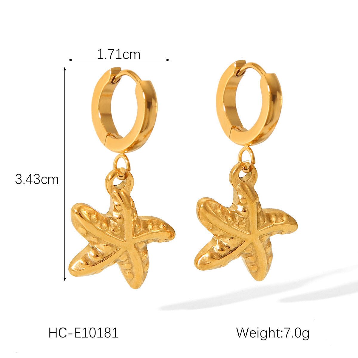 Ocean series earrings 18k gold-plated stainless steel starfish earrings for women, fashionable and versatile earrings
