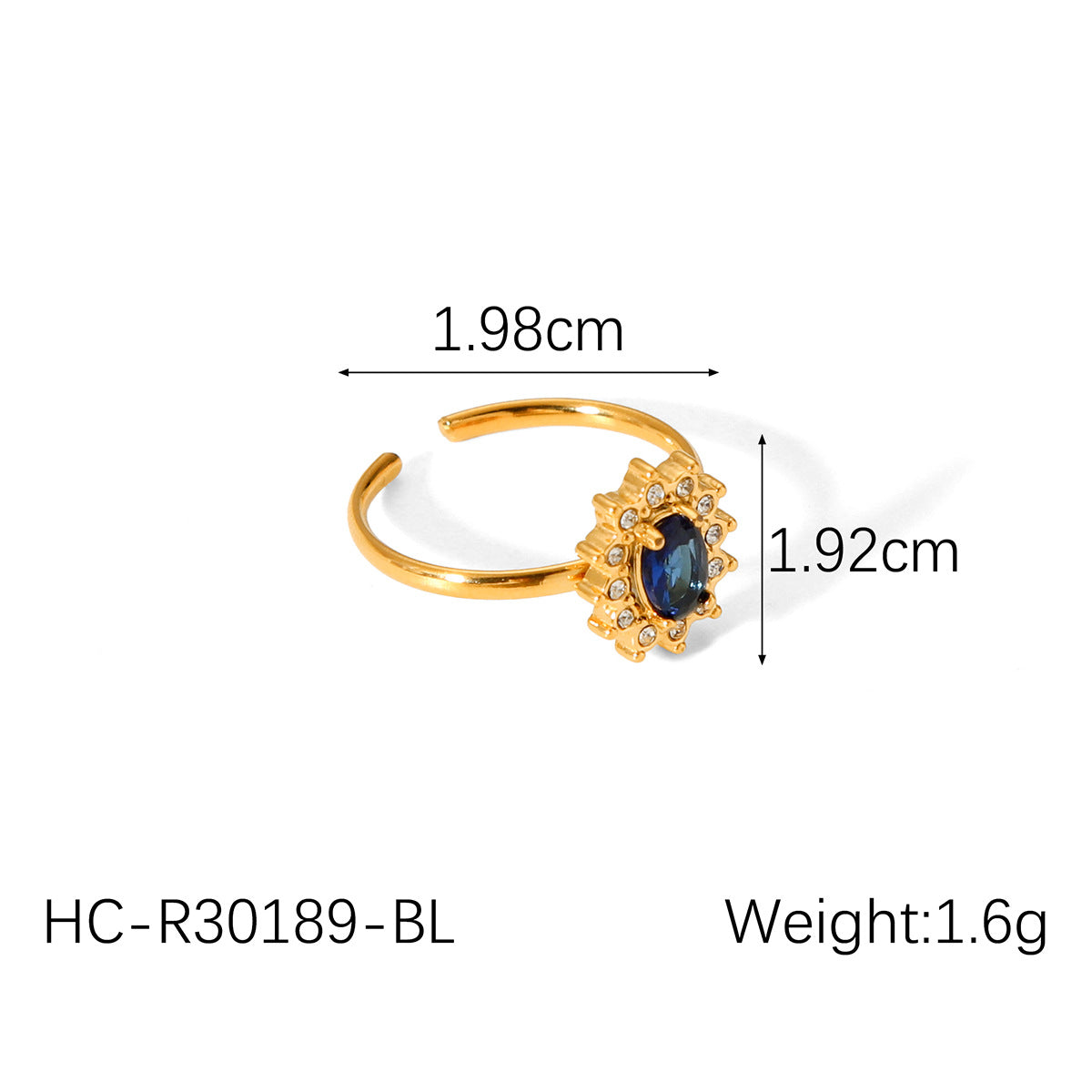 Zircon titanium steel ring jewelry, non-fading, French style, high-end stainless steel open ring