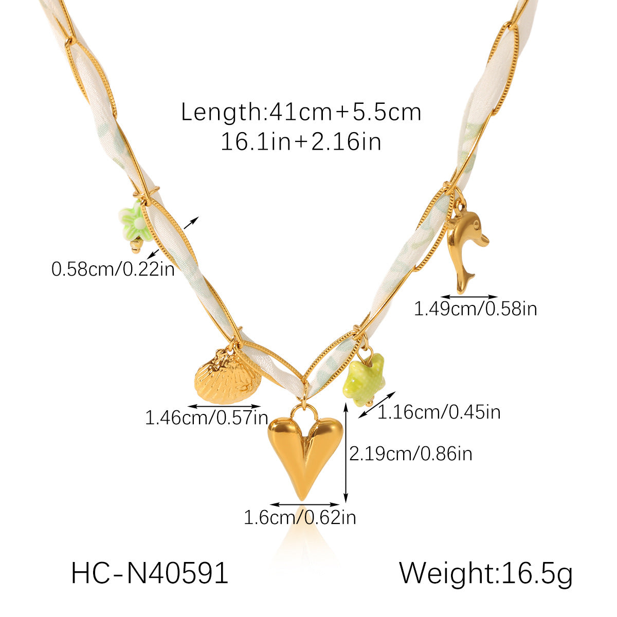 Summer Vacation Style Scarf Necklace, Light Luxury Niche Stainless Steel Shell Heart Pendant Necklace Jewelry
