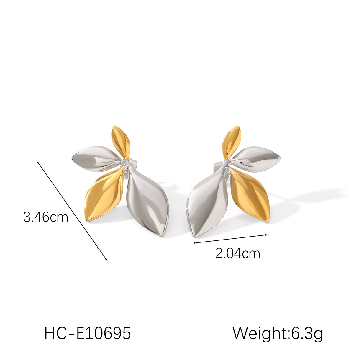 Stainless Steel Earrings, Gold and Silver Color-block, Glossy Geometric Texture, Stud Earrings, Sun-shaped Five-pointed Star Earrings for Women