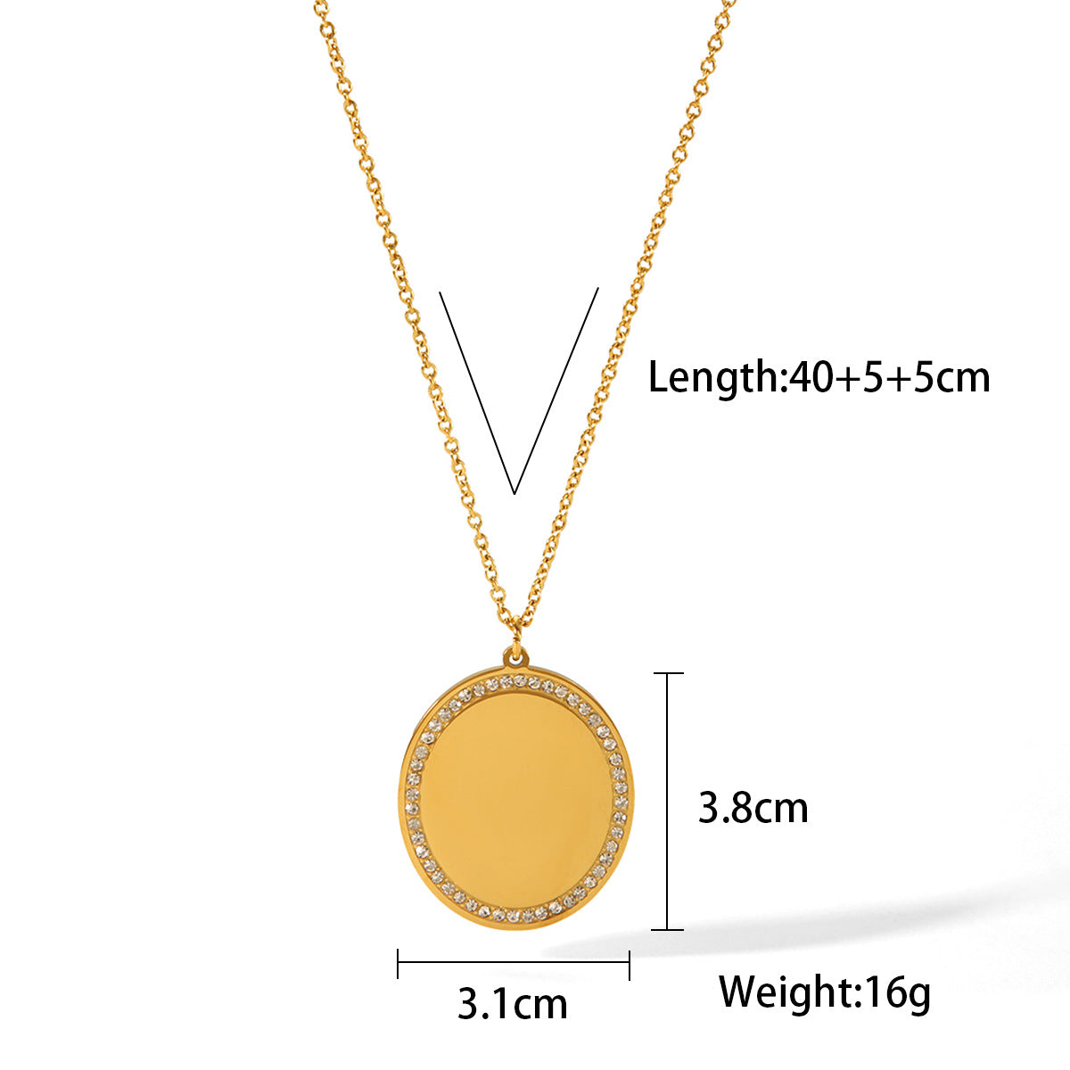 18k Gold Stainless Steel Necklace Oval Glossy Pendant Diamond Necklace Titanium Steel Necklace
