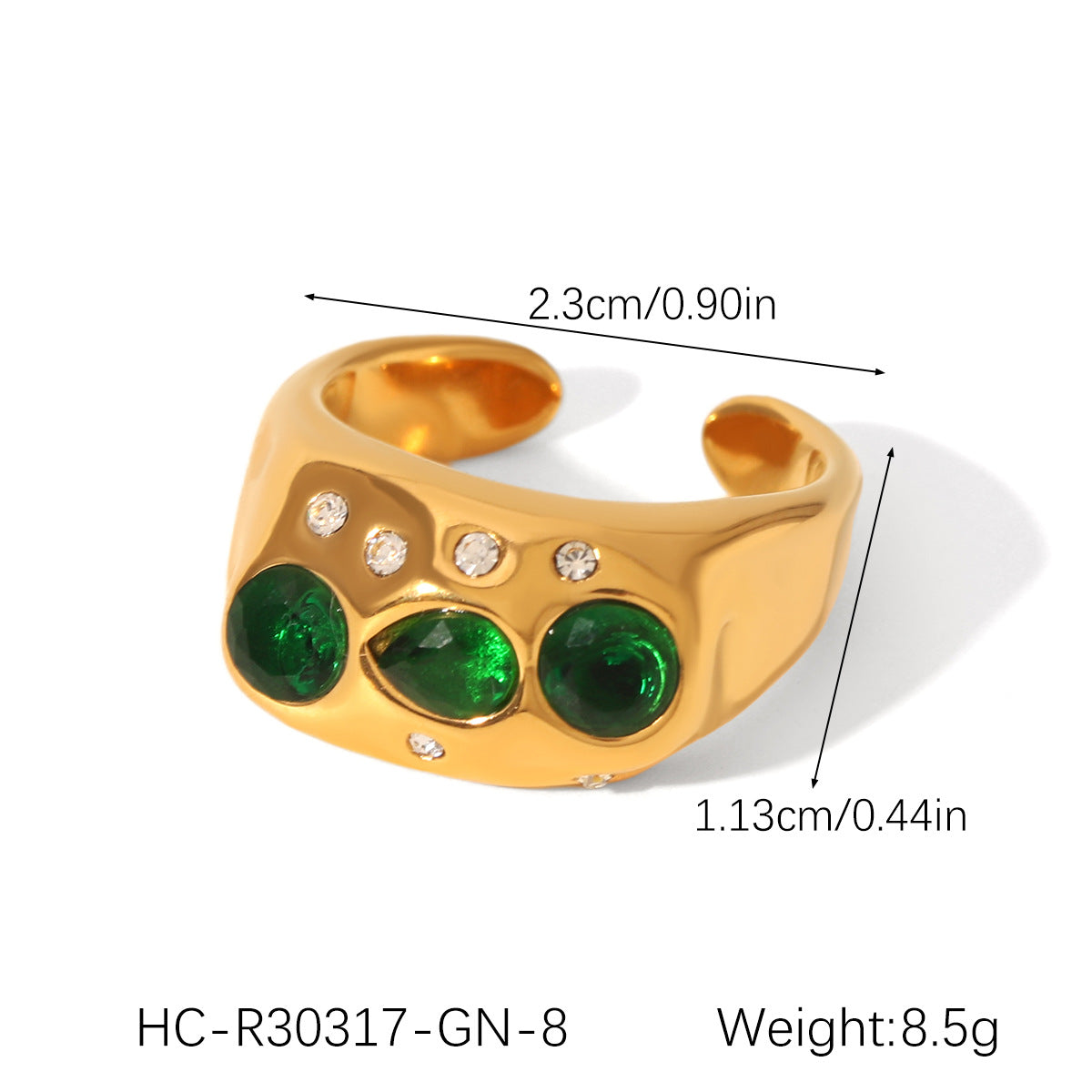 18k Gold Stainless Steel Ring Jewelry, Inlaid with Heart-shaped Zircon, Open-end Ring, Made of Titanium Steel, Non-fading Ring