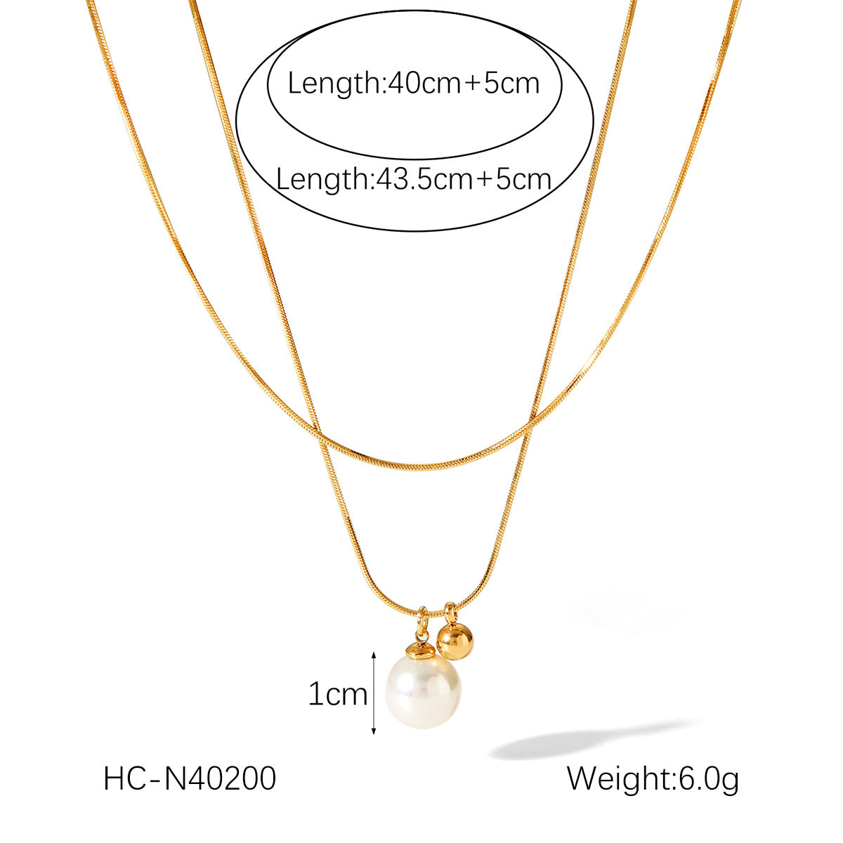 Stainless Steel Double-layer Layered Necklace for Women, Cold Style Pearl Pendant, Titanium Steel Neck Chain That Does Not Fade