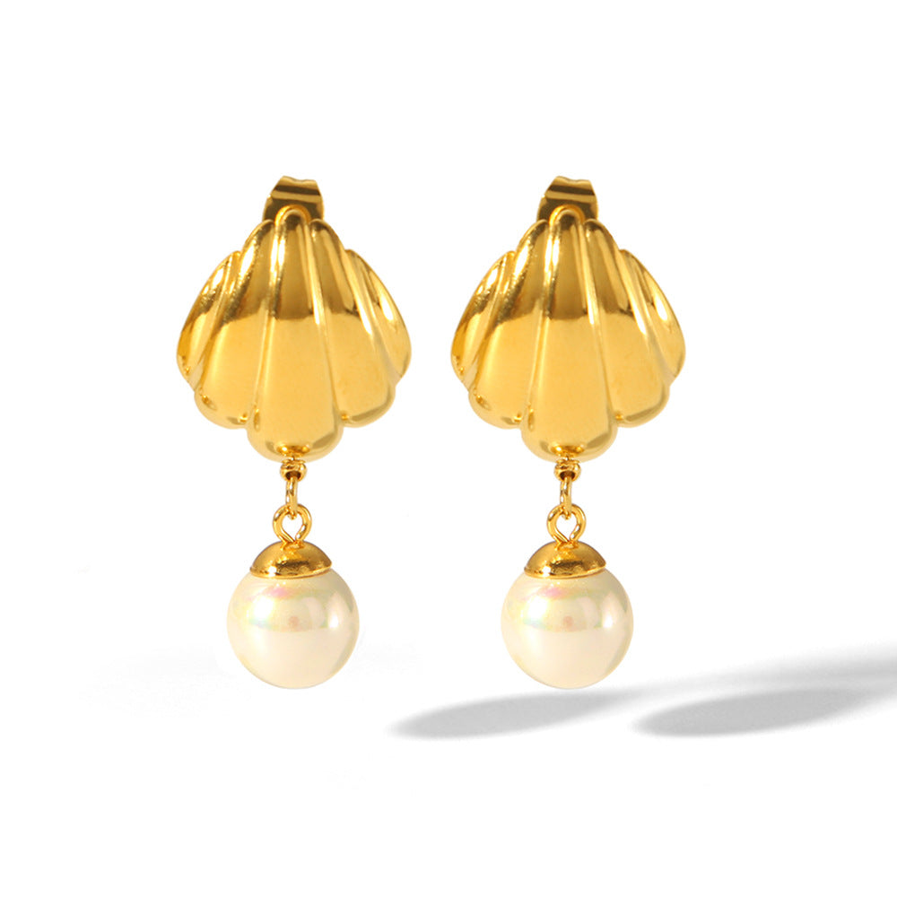 Oceanic Element Titanium Steel Earrings, 18k Gold Stainless Steel Scallop Earrings, Fashionable and High-end Earrings