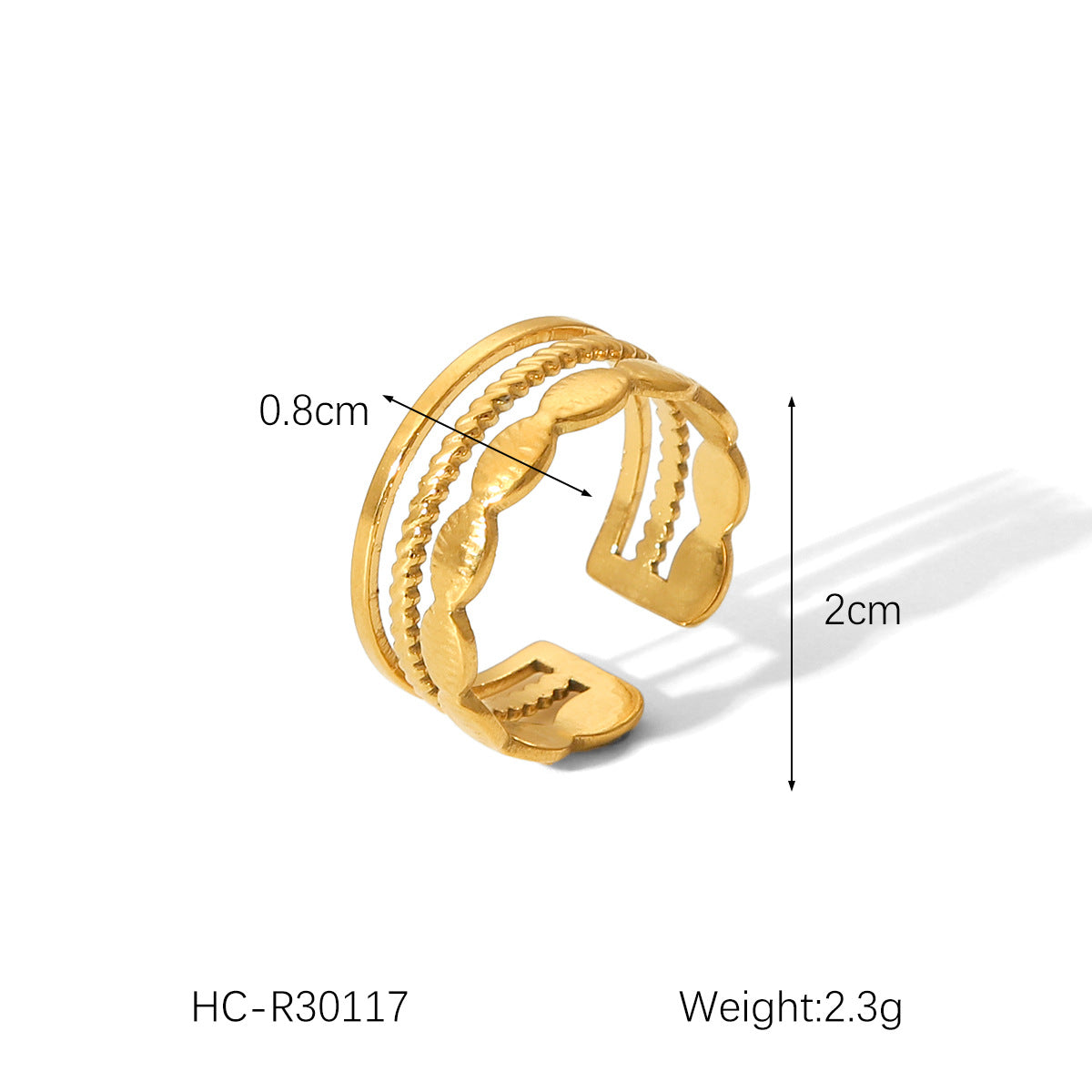 18K Gold Heart Stainless Steel Ring Female Open Ring Niche High-end Titanium Steel Ring Does Not Fade