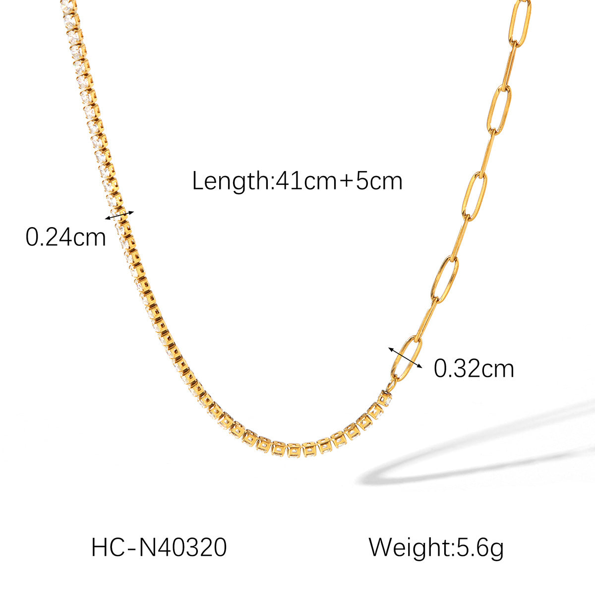 Stainless Steel Zircon Bracelet with INS Style, Light Luxury and High-end Feel, 18k Gold Titanium Steel Claw Chain Necklace, Does Not Fade