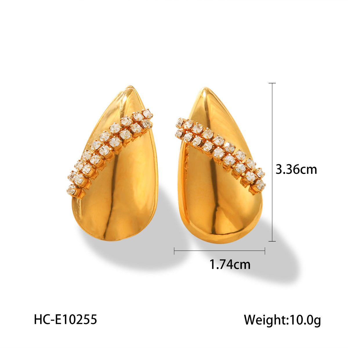 18K Gold Stainless Steel Earrings with A Drop-shaped Design, Featuring Titanium Steel and Diamond-encrusted Earrings