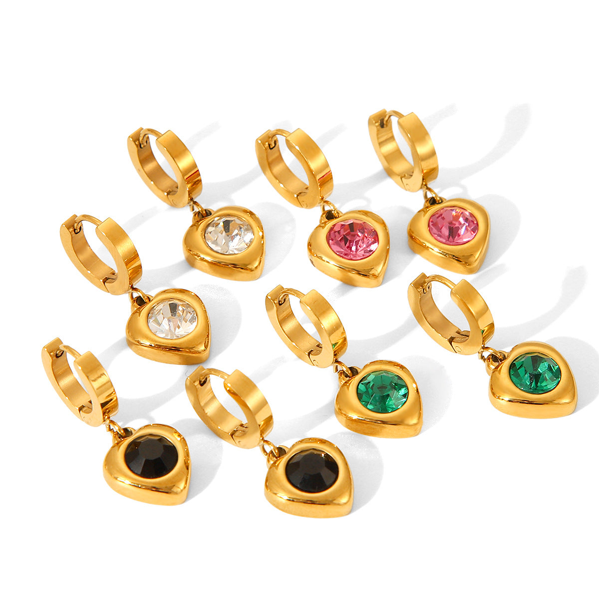18K gold stainless steel jewelry heart pendant zircon earrings women's light luxury high-end titanium steel earrings