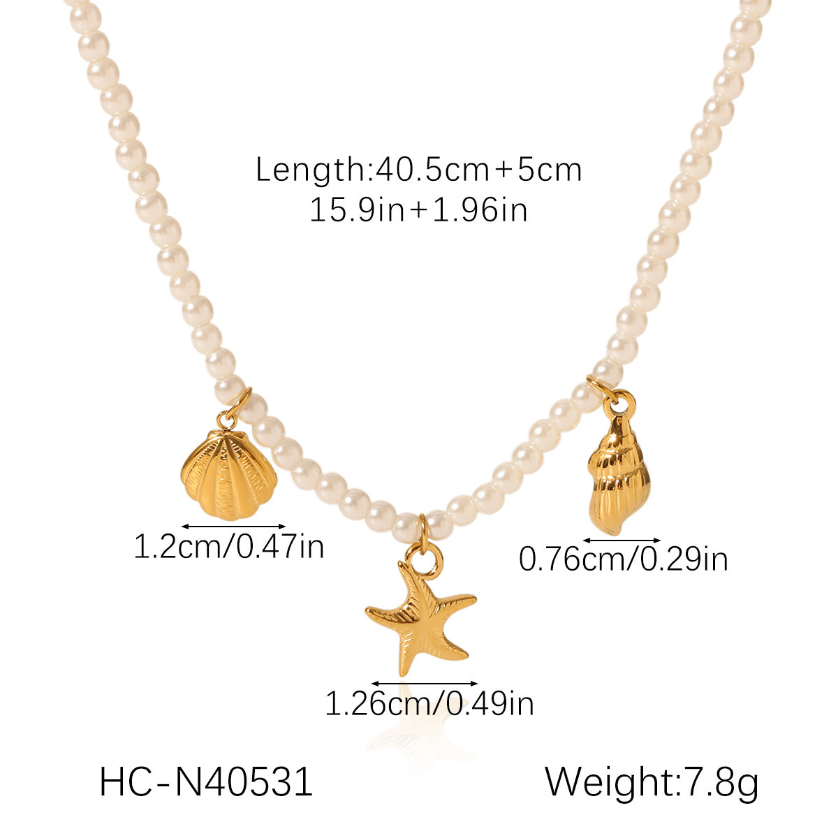 Stainless Steel Oceanic Elements Shell Starfish Pearl Necklace for Women, Niche Design, High-end Feel, Collar Chain Necklace Accessory
