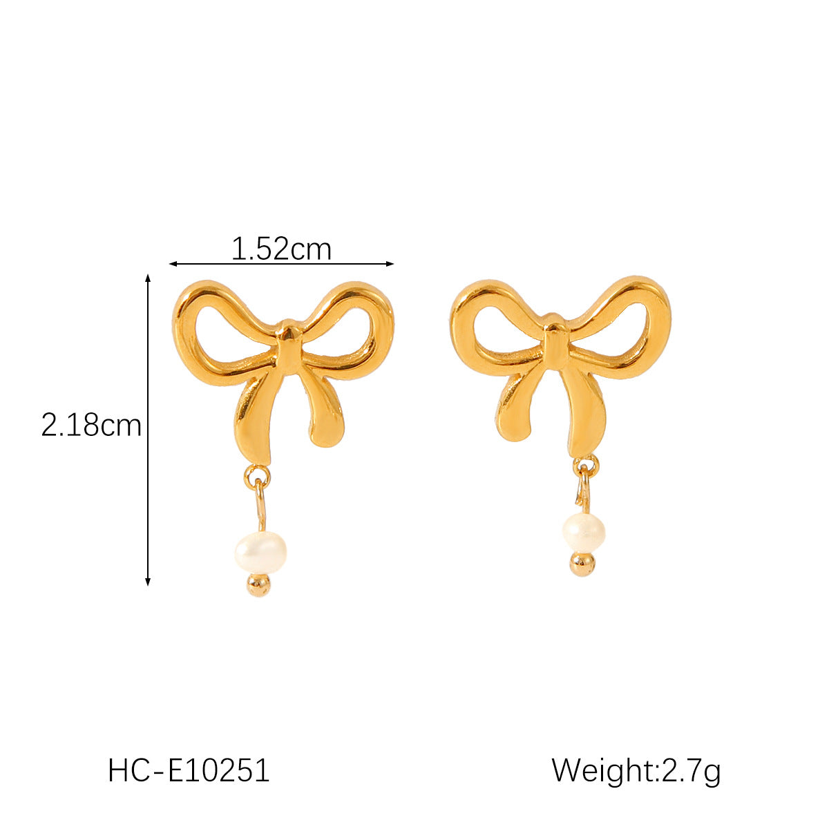 INS-style Titanium Steel Bowknot Earrings, 18K Gold Stainless Steel Butterfly Pearl Earrings, High-end Ear Jewelry