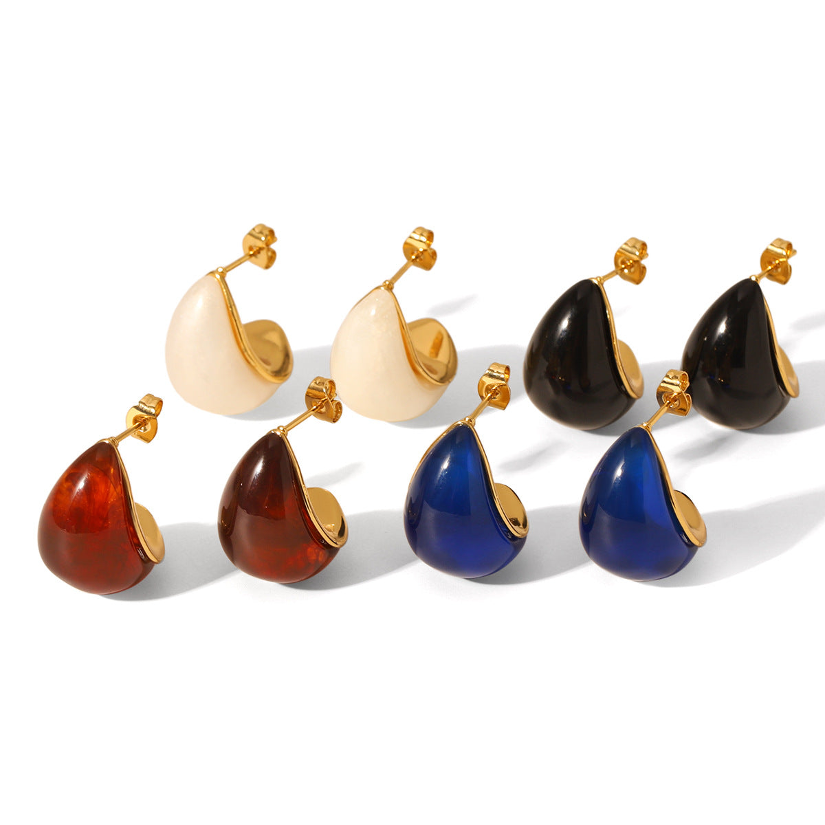 French Vintage Style Resin Drop-shaped Stainless Steel Earrings for Women, High-end Feeling, Non-fading, Titanium Steel Earrings