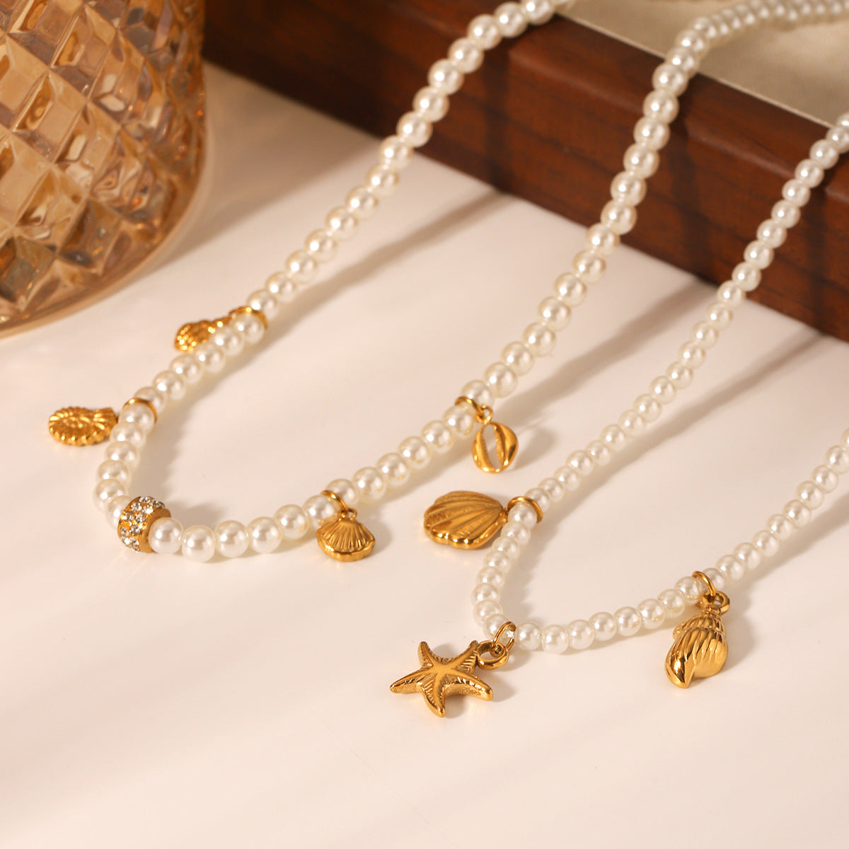 Stainless Steel Oceanic Elements Shell Starfish Pearl Necklace for Women, Niche Design, High-end Feel, Collar Chain Necklace Accessory