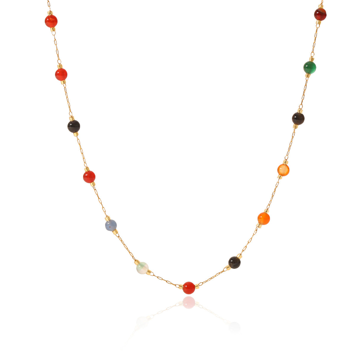 Dopamine Necklace Adorned with Colorful Beaded Stainless Steel, Featuring A Natural Stone Bead Clavicle Chain Design for Women