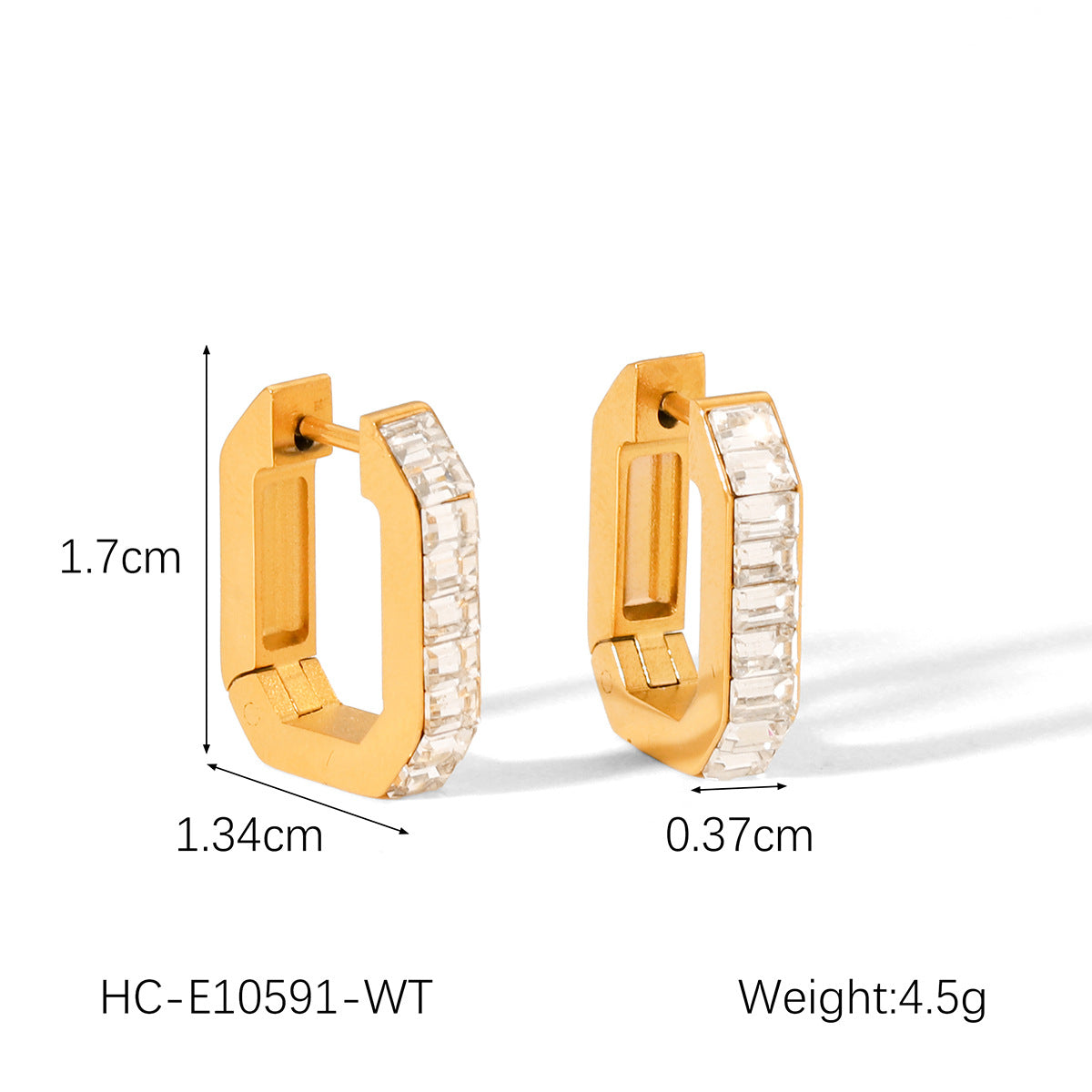 Fashionable U-shaped Stainless Steel Earrings for Women with A Sense of Luxury, Light and Luxurious, Set with Zirconium Square Earrings That Do Not Fade