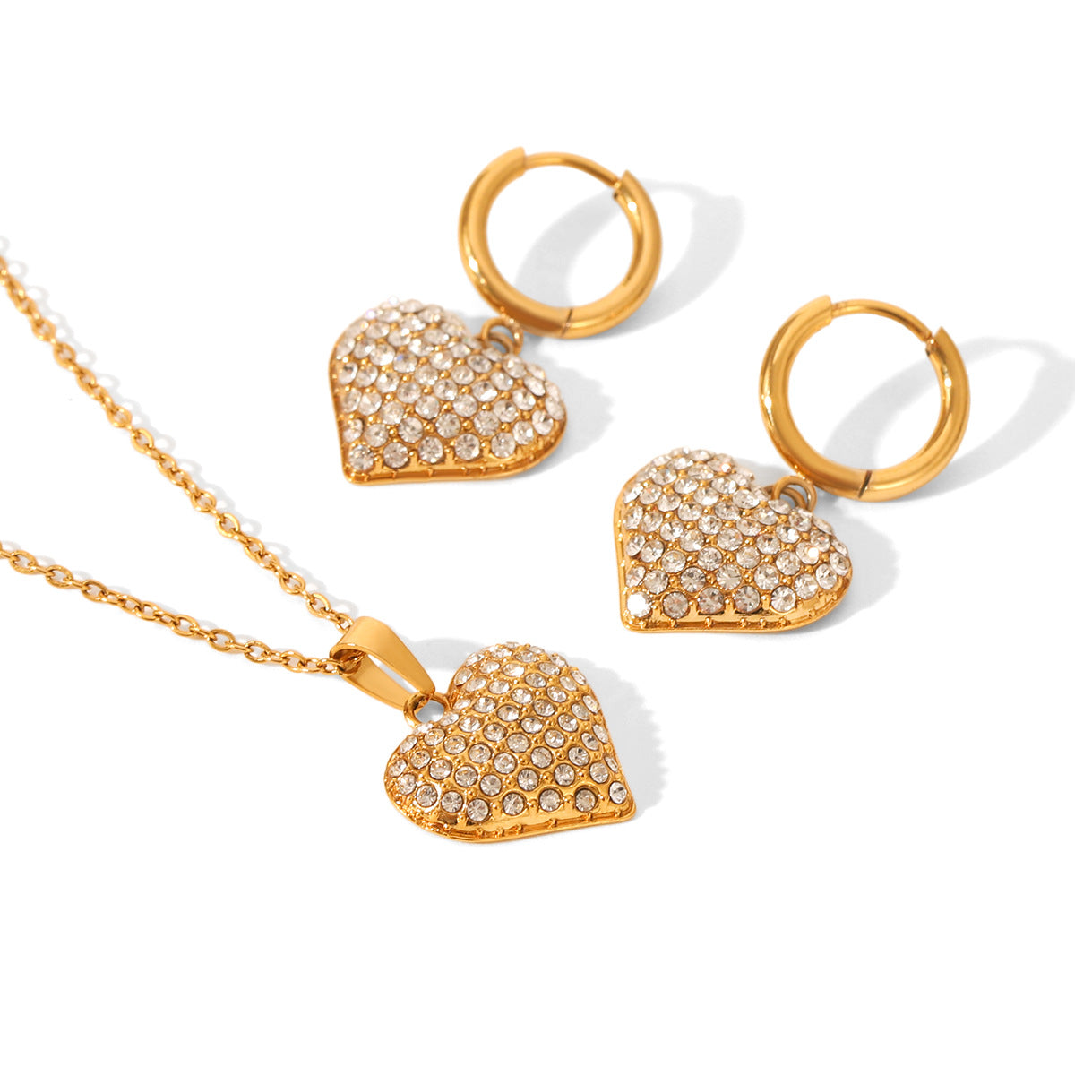 Stainless Steel Earrings, Heart-shaped Diamond Earrings, Light Luxury High-end Heart-shaped Pendant Necklace, Titanium Steel Jewelry