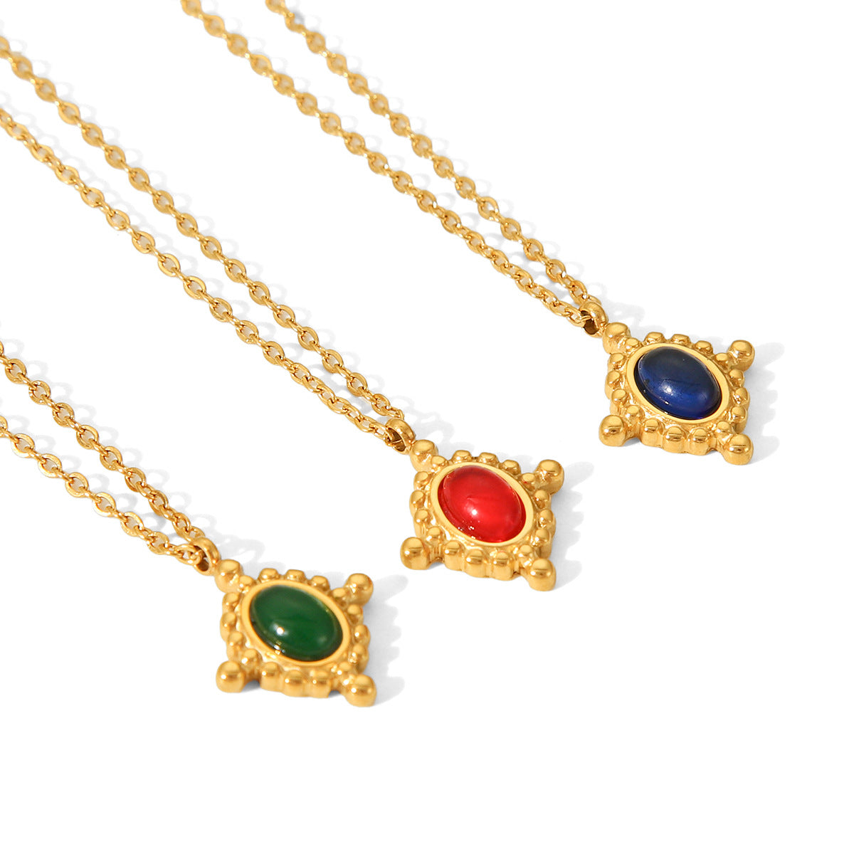 Titanium Steel Necklace Cross Pendant Inlaid with Semi-precious Stones Fashionable and Versatile Necklace for Women