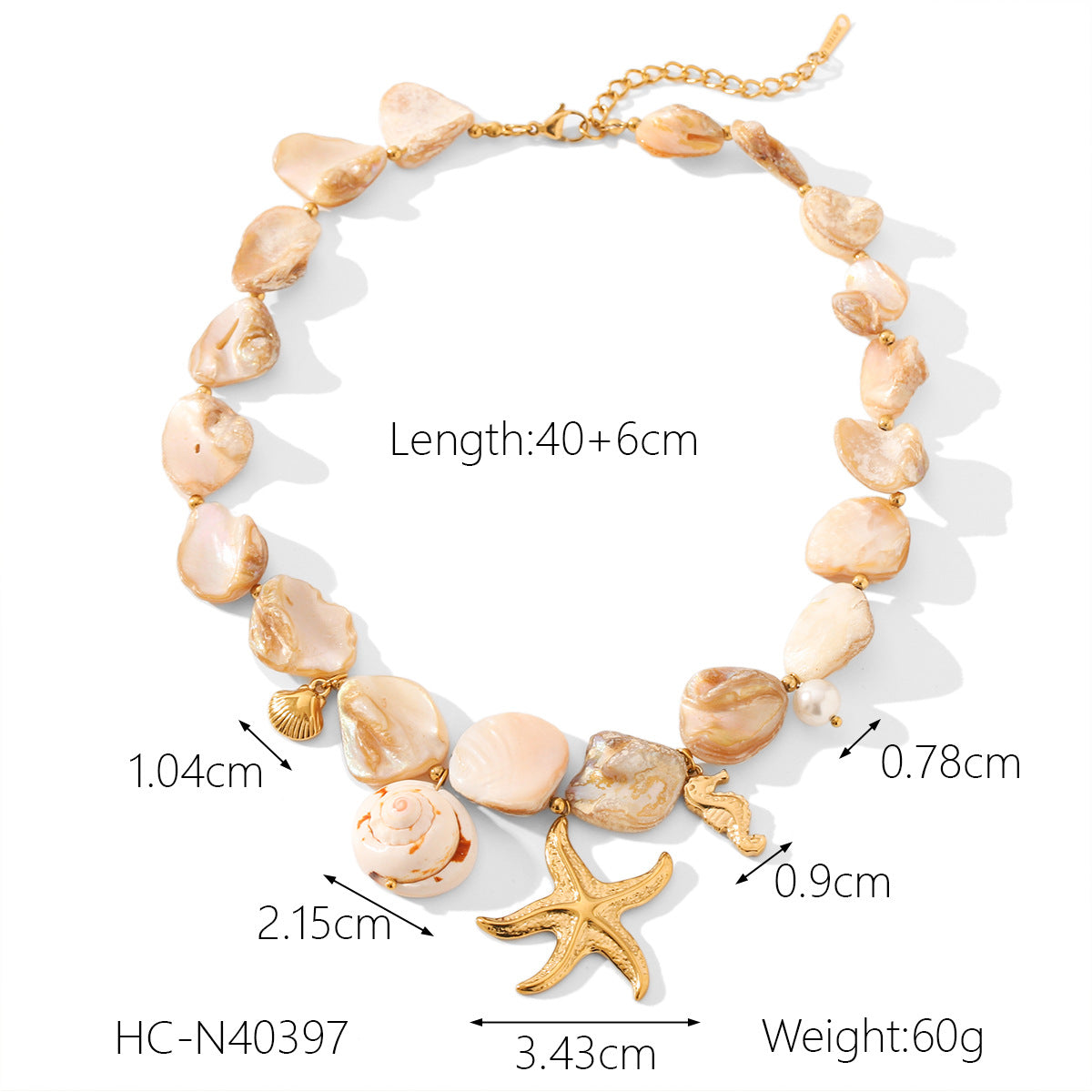 Ocean Wind Drip Oil Stainless Steel Starfish Shell Pearl Pendant Necklace Design Light Luxury Titanium Steel Clavicle Chain