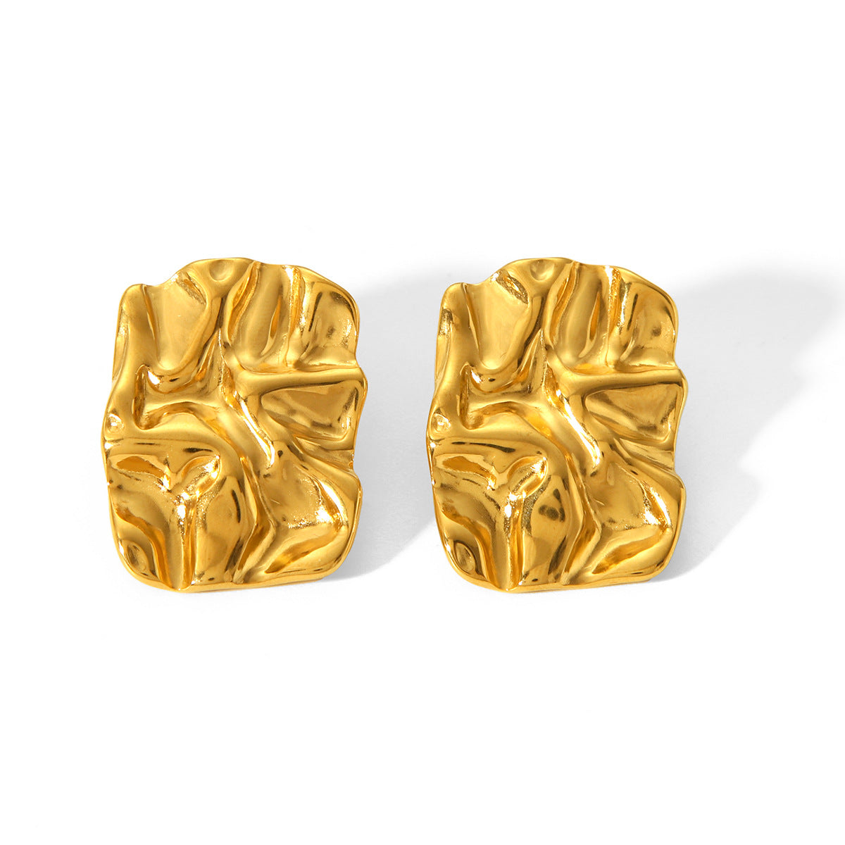 18K Gold-plated Stainless Steel Earrings for Women, Fashionable and Personalized Square Irregular Pleated Earrings and Earrings