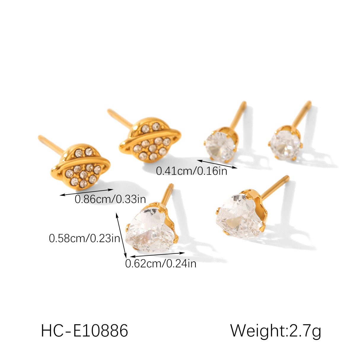 Stainless Steel Jewelry with Zircon Earrings Set, Versatile and High-end Earrings, Titanium Steel Earrings