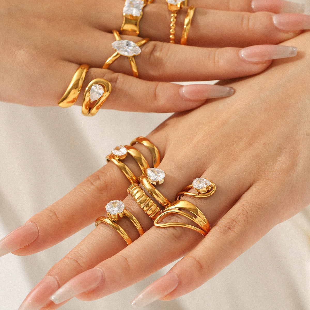 Geometric Stainless Steel Jewelry with Zircon Ring, Titanium Steel, Non-fading, Open-end Ring, High-end Feel Finger Ring