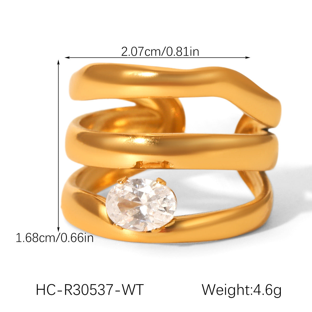 Geometric Stainless Steel Jewelry with Zircon Ring, Titanium Steel, Non-fading, Open-end Ring, High-end Feel Finger Ring