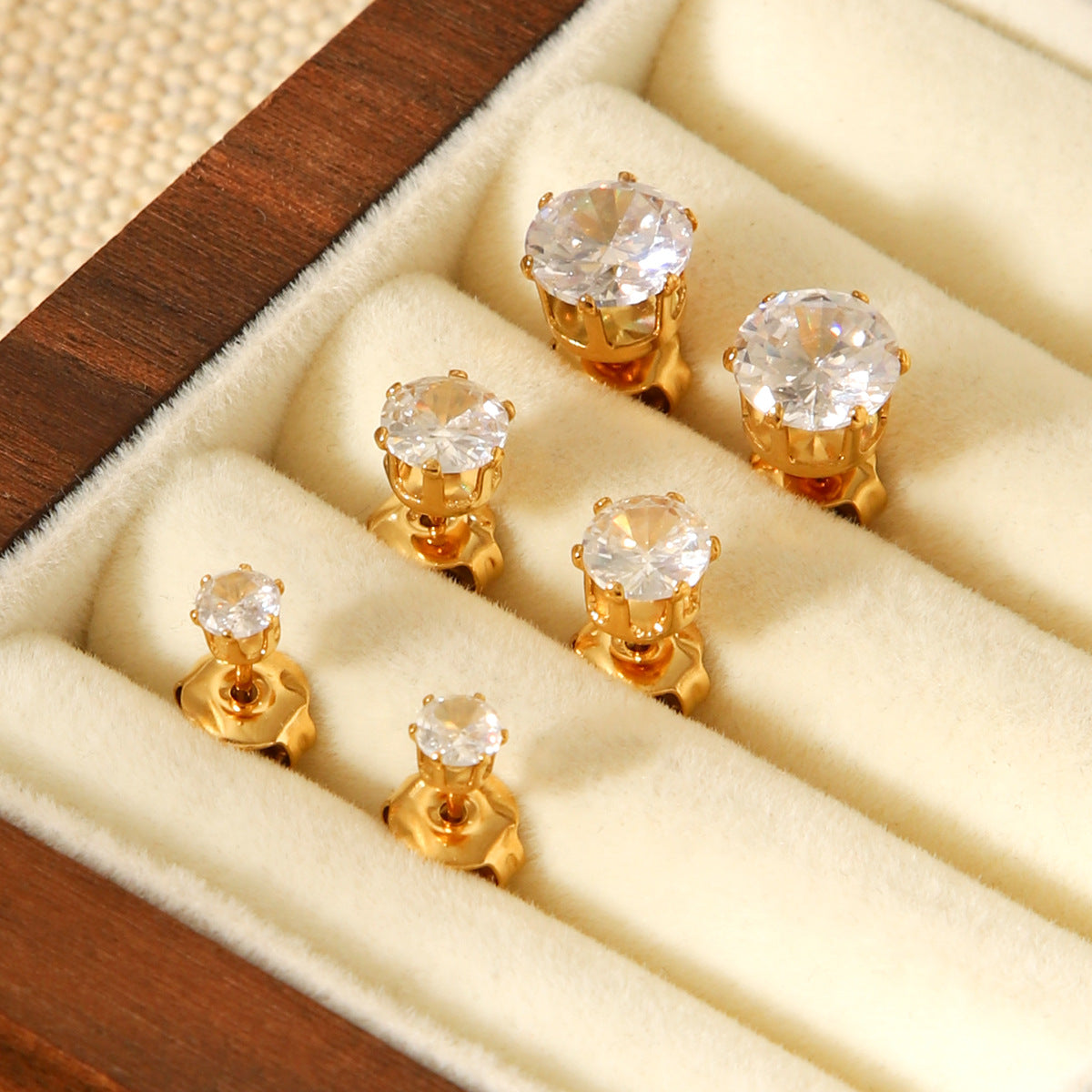 Stainless Steel Jewelry with Zircon Earrings Set, Versatile and High-end Earrings, Titanium Steel Earrings