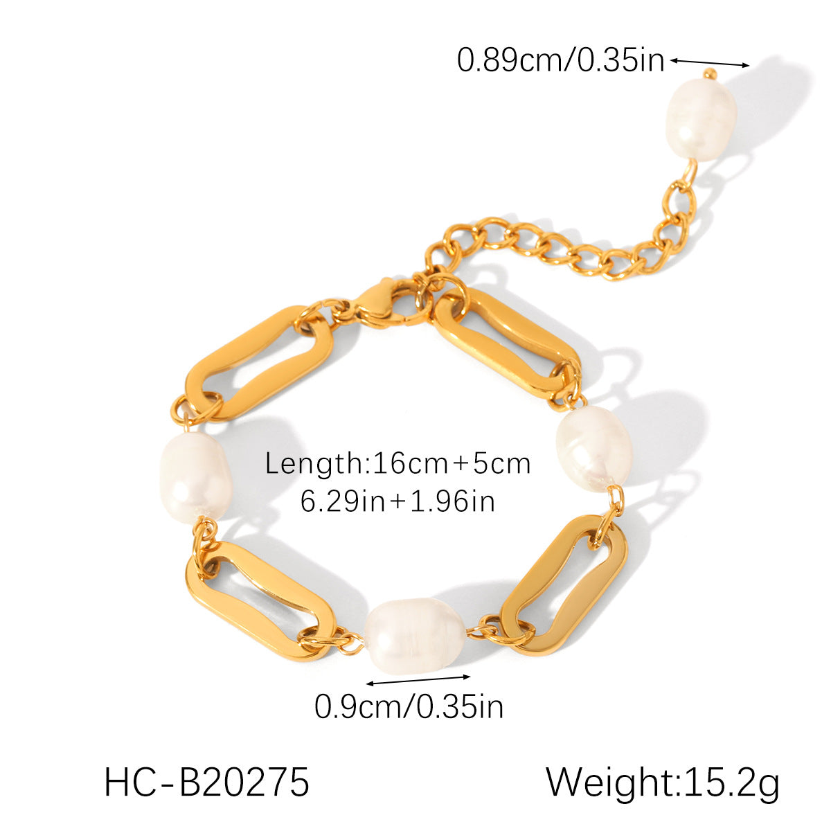 Stainless Steel 18K Gold-plated Bracelet, Non-fading, with Paperclip Chain Spacing, Freshwater Pearl Bracelet, Jewelry