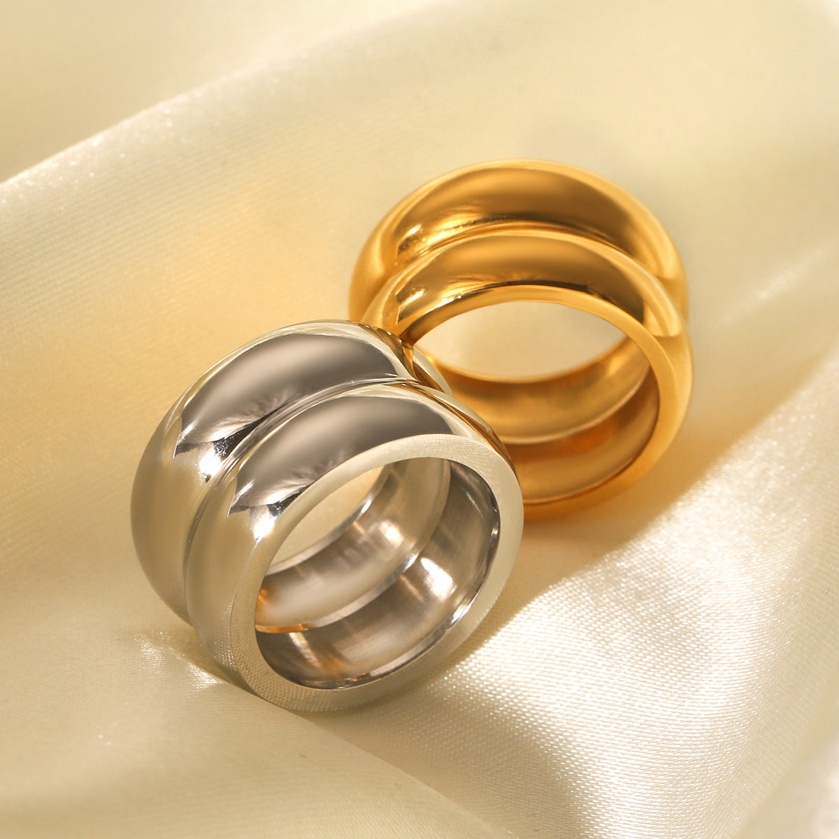 INS Style European and American 18K Gold-plated Double-layer Stainless Steel Ring, Niche and High-end, Non-fading, Finger Ring, Titanium Steel Jewelry