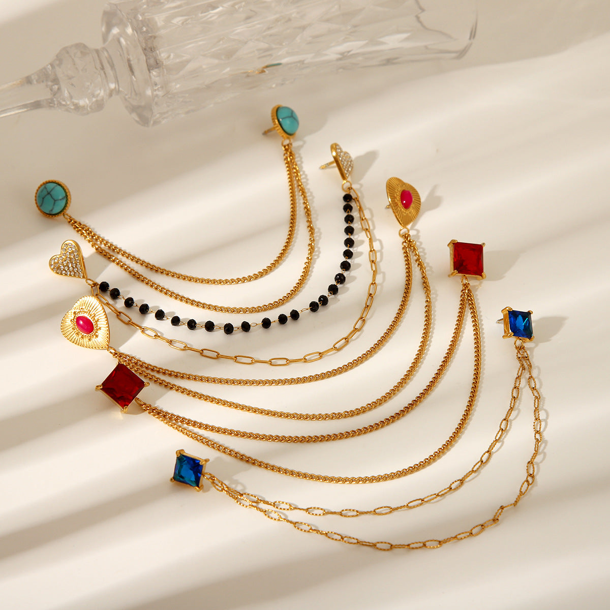 New Stainless Steel Diamond Inlaid Natural Stone Geometric Heart-shaped Collar, Needle Chain, Brooch Collar, Clothing Accessories