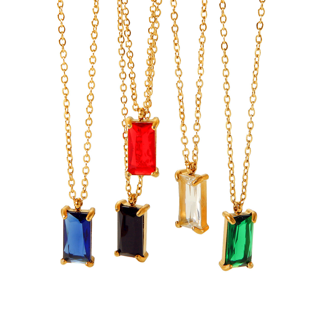 18K Gold Stainless Steel Geometric Pendant Necklace with Zircon, Women's Fashion Simple Titanium Steel Necklace